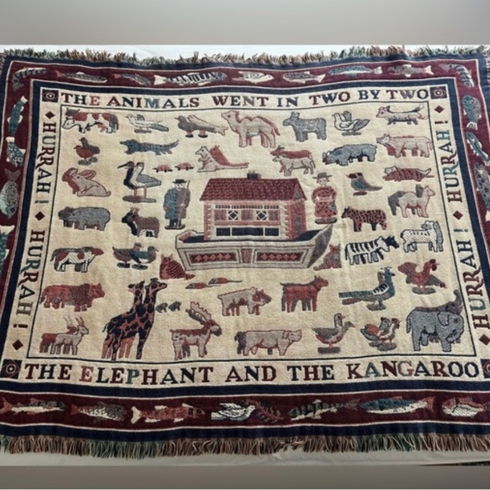 Goodwin Weavers Vintage Americana Noah’s Ark Woven 100% Cotton Throw Blanket